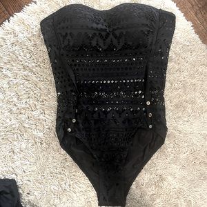 Black Lace Sleeveless One Piece Swimsuit
